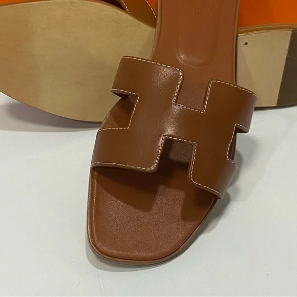 Hermes Brown Leather Slide Sandals SZ39 - Picture 5 of 6